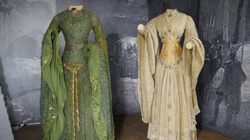 The Beetlewing dress and the Banqueting dress on display at Smallhythe Place